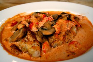 Ann Hollowell's Catfish with Crawfish Cream Sauce made on The Cooking Lady