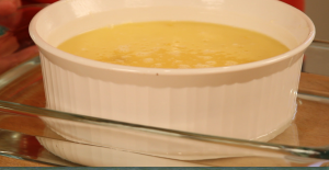 The Cooking Lady uses a water bath to make corn pudding